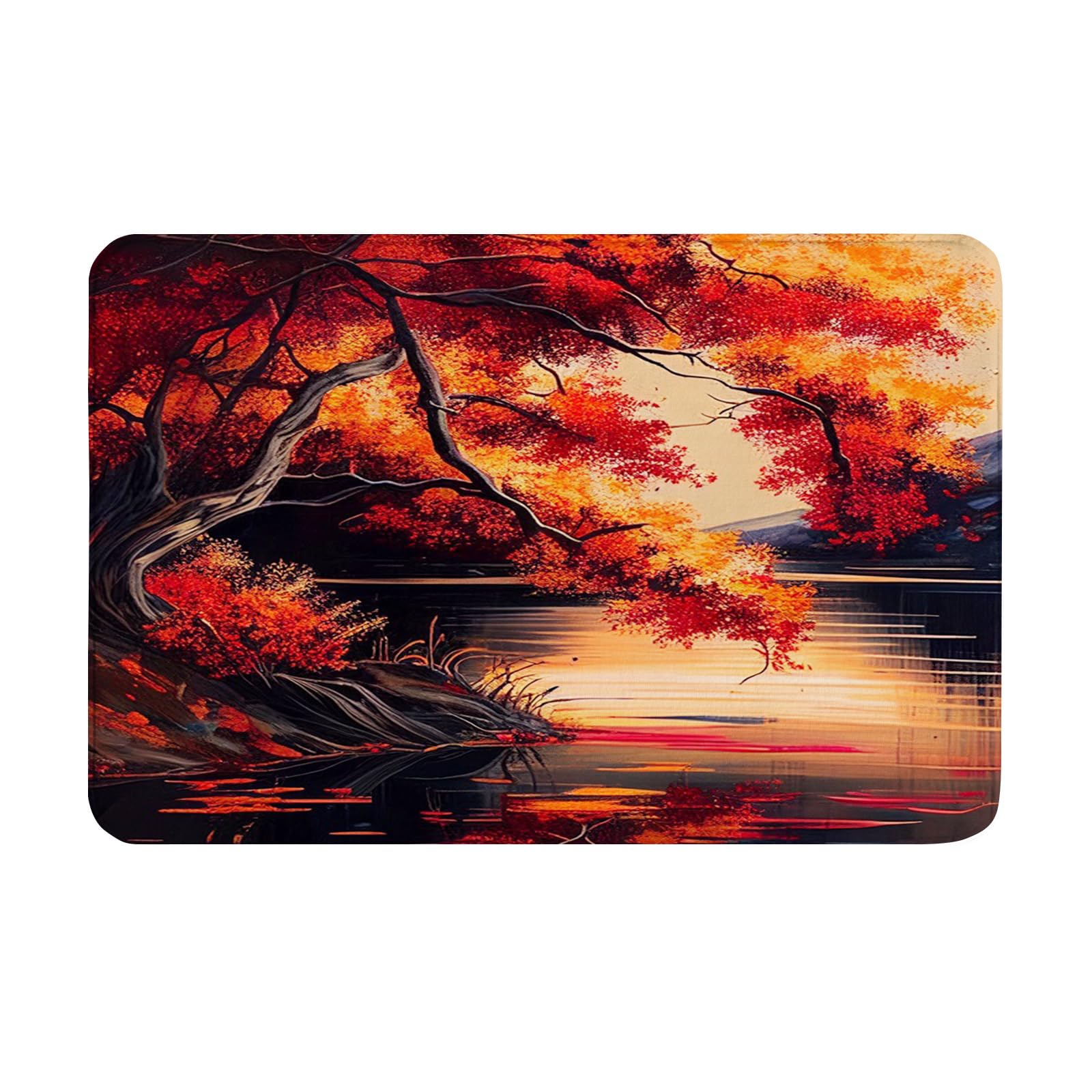 OOZ Non-Slip Flannel Soft Doormat Floor Entryways Outdoor Indoor Front Door Mat,Colorful Autumn Leaves Cover The Water Design Bath Mat,Multicolor