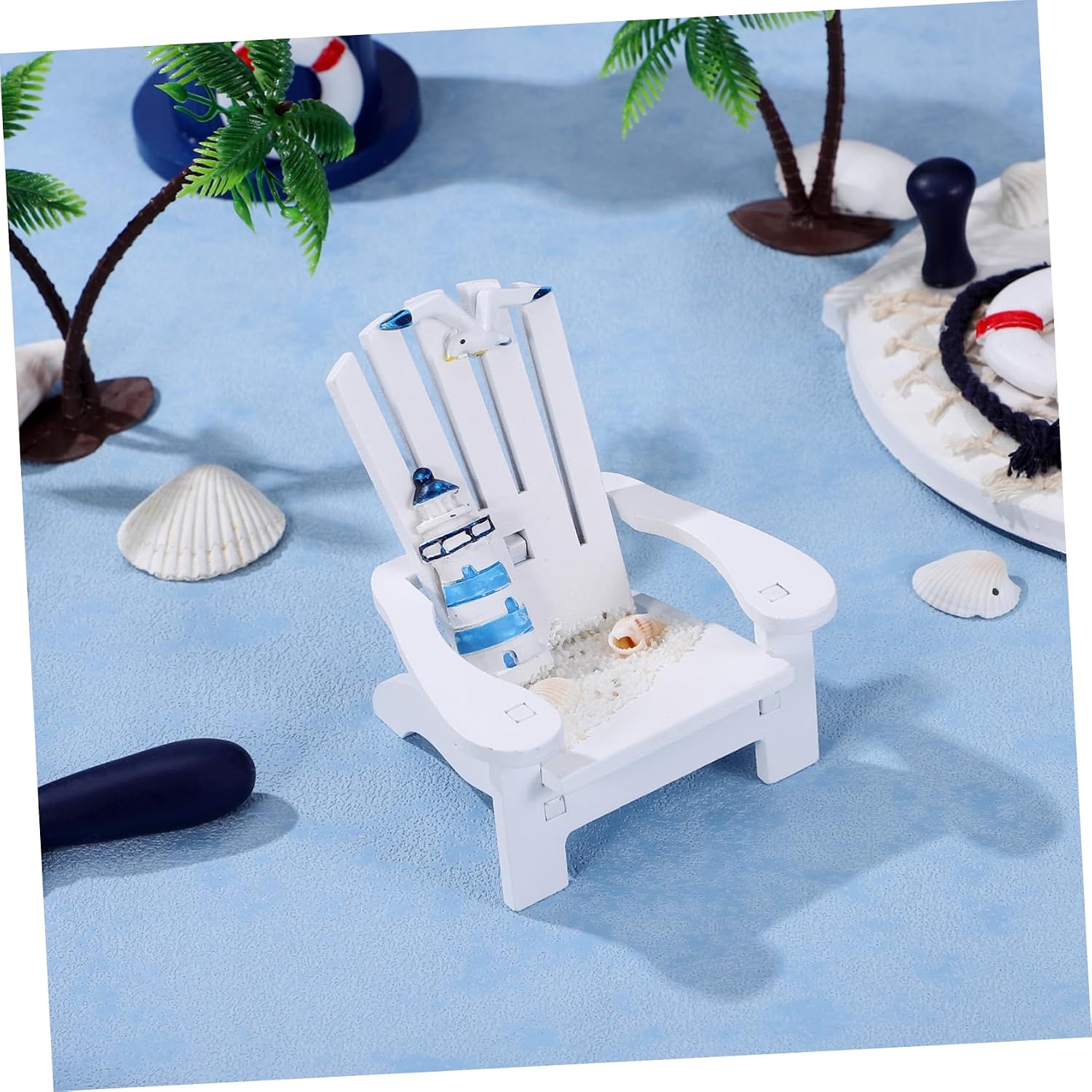 Alipis Mediterranean Lighthouse Beach Chair Miniature, Pine Wood Home Decor