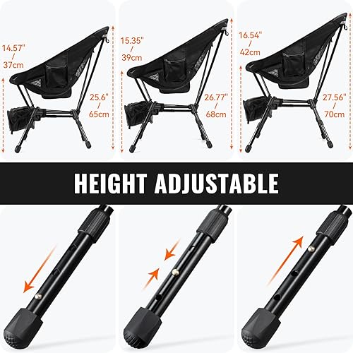 Miniatura 3 de Sportneer Silla de camping portátil ligera, sillas de campamento de altura ajustable para adultos, silla compacta plegable para mochilero, silla al