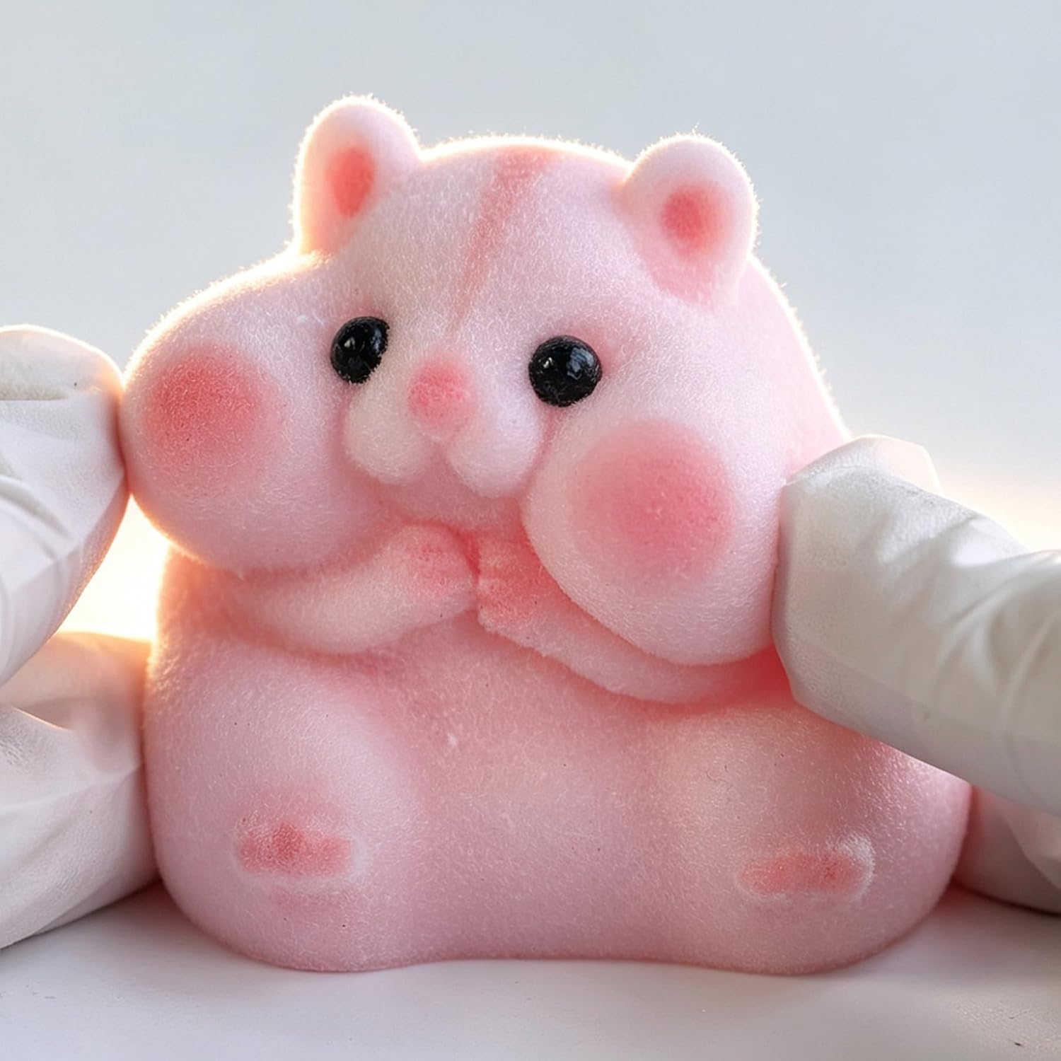 Handmade Taba Squishy Hamster Toy, Cute Squishy Hamster Fidget Toy, Realistic Hamster Toy, Soft Silicone Mochi Furry Toy, Stress Relief Gift for Adults & Kids, Sensory Anxiety Plushie (Pink)