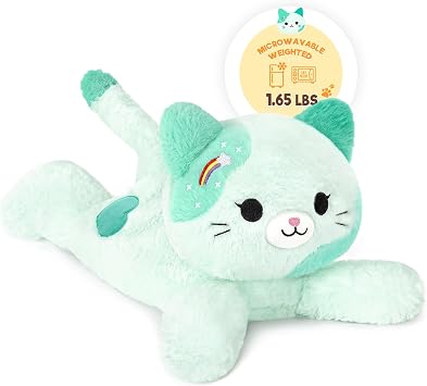 Onsoyours Original Heatable & Weighted Blue Rainbow Cat Stuffed Animals, 15" Microwavable Kitten Plushie for Warmth & Comfort - Cute Plush Toys for Kids and Adults