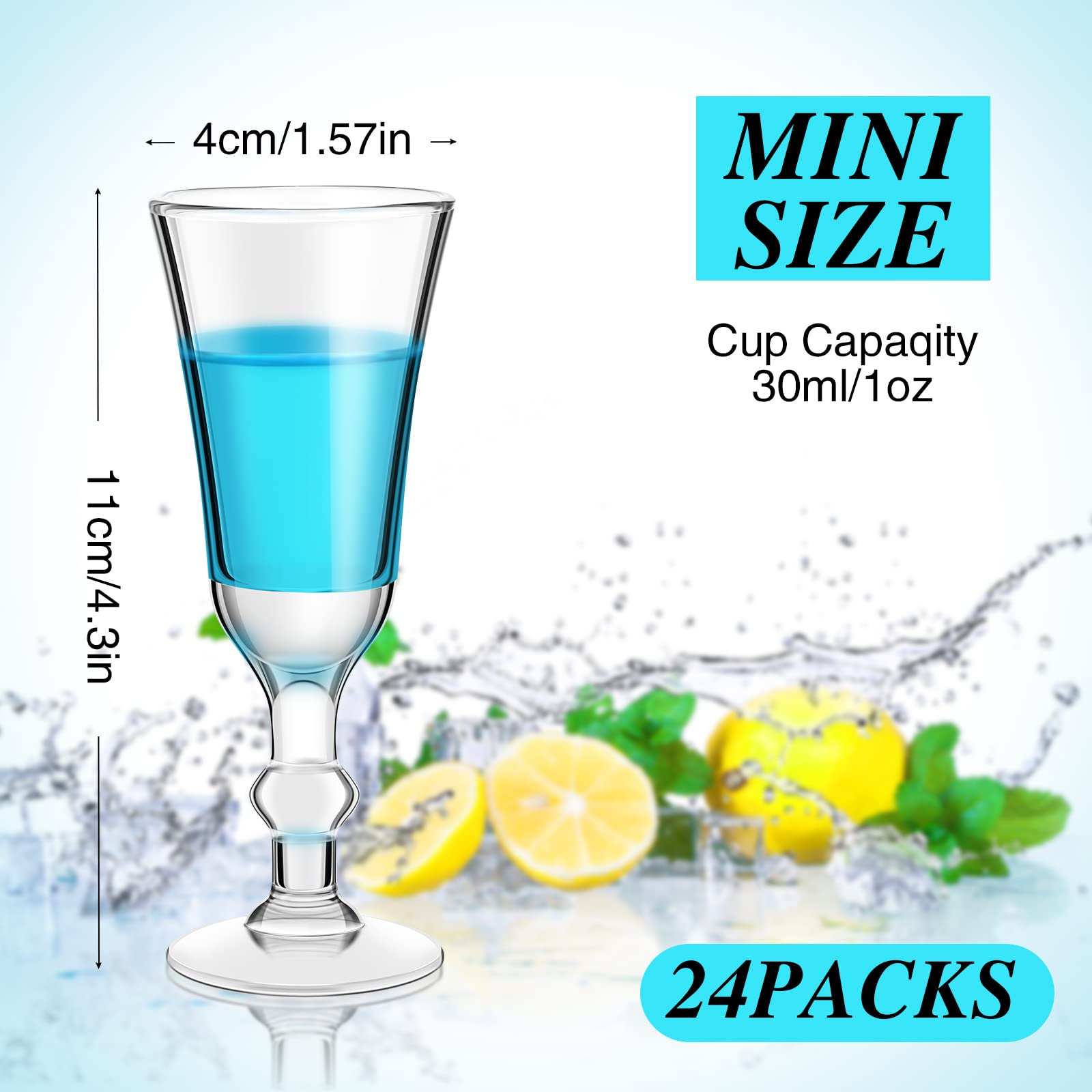 Meanplan Vasos de chupito de 28.3 g con tallo, mini copas de vino de Limoncello, copas transparentes de base pesada para vodka, cóctel, licor para cocina y comedor (24 piezas)