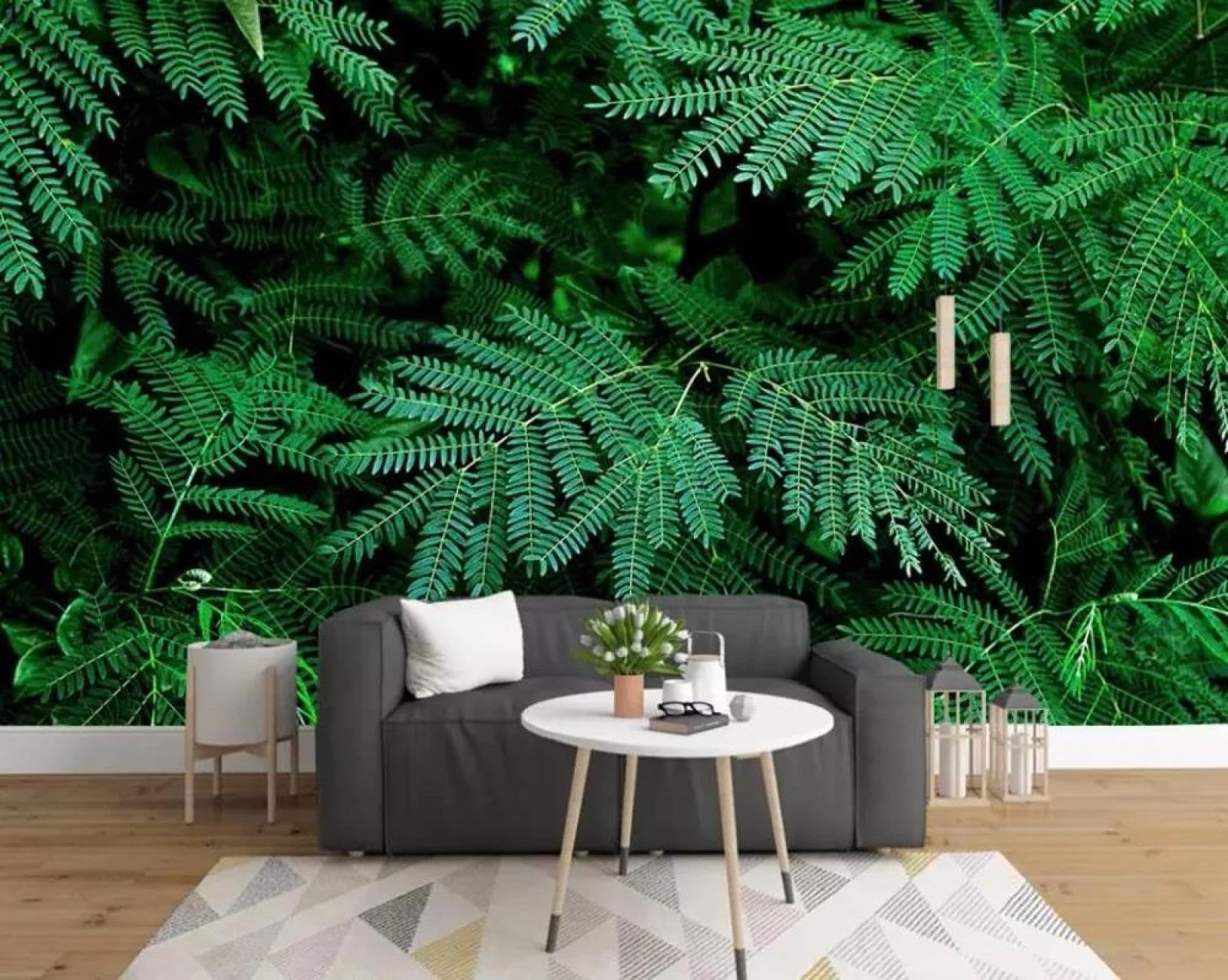 Papier peint 3d feuilles vertes pour créer un mur d'arrière-plan de salon