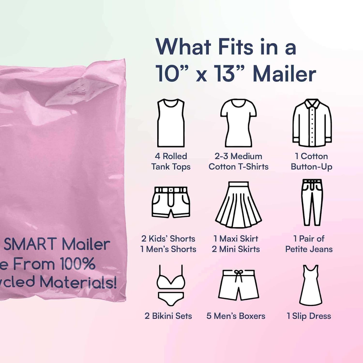 100 Count, 10x13 inch 100% Recycled Poly Mailers Eco Friendly Packaging Envelopes Supplies Mailing Bags 2.5 Mil Thick - SMART Mailer
