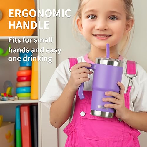 Miniatura 6 de Mollcity Vaso de 16 onzas con asa, reutilizable, de acero inoxidable, aislado al vacío, con tapa y pajita, taza de café de viaje para mujer (verde