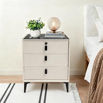 3 Drawer Bedside Table with Wireless,USB Charging,LED,Bluetooth Speaker