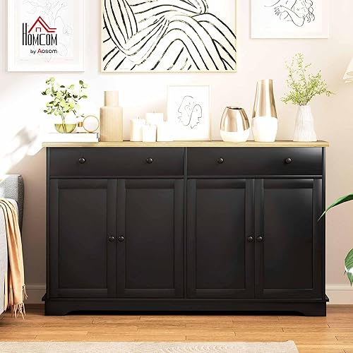 Vista 155 de HOMCOM Sideboard with Solid Wood Countertop, Modern Kitchen Storage Cabinet, Coffee Bar Cabinet with 2 Drawers, Doors and Adjustable Shelf, Black