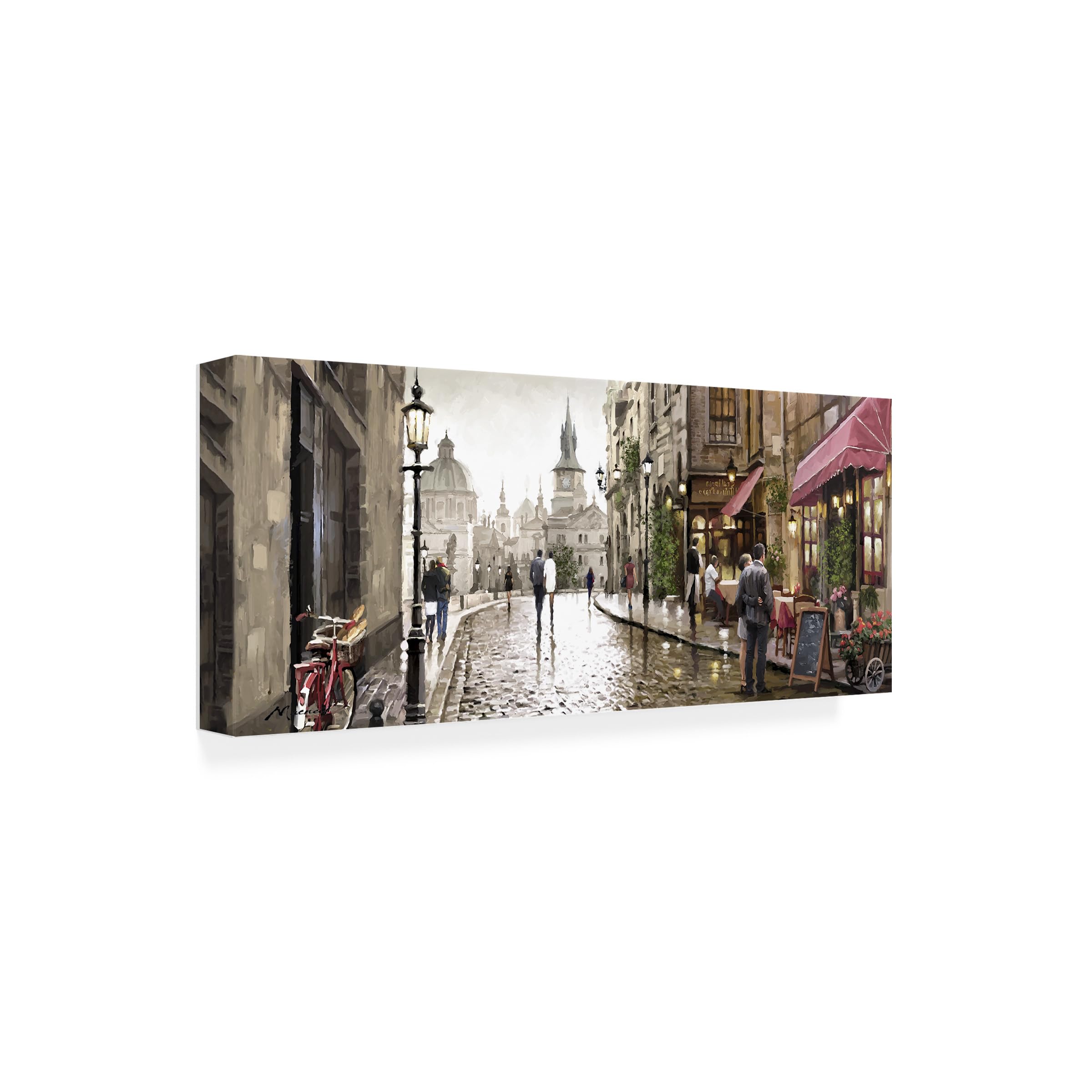 Wrapped Canvas Wall Art - The Macneil Studio 'Cafe Milano' Wall Art for Living Room, Bedroom, or Office Décor - 14x32