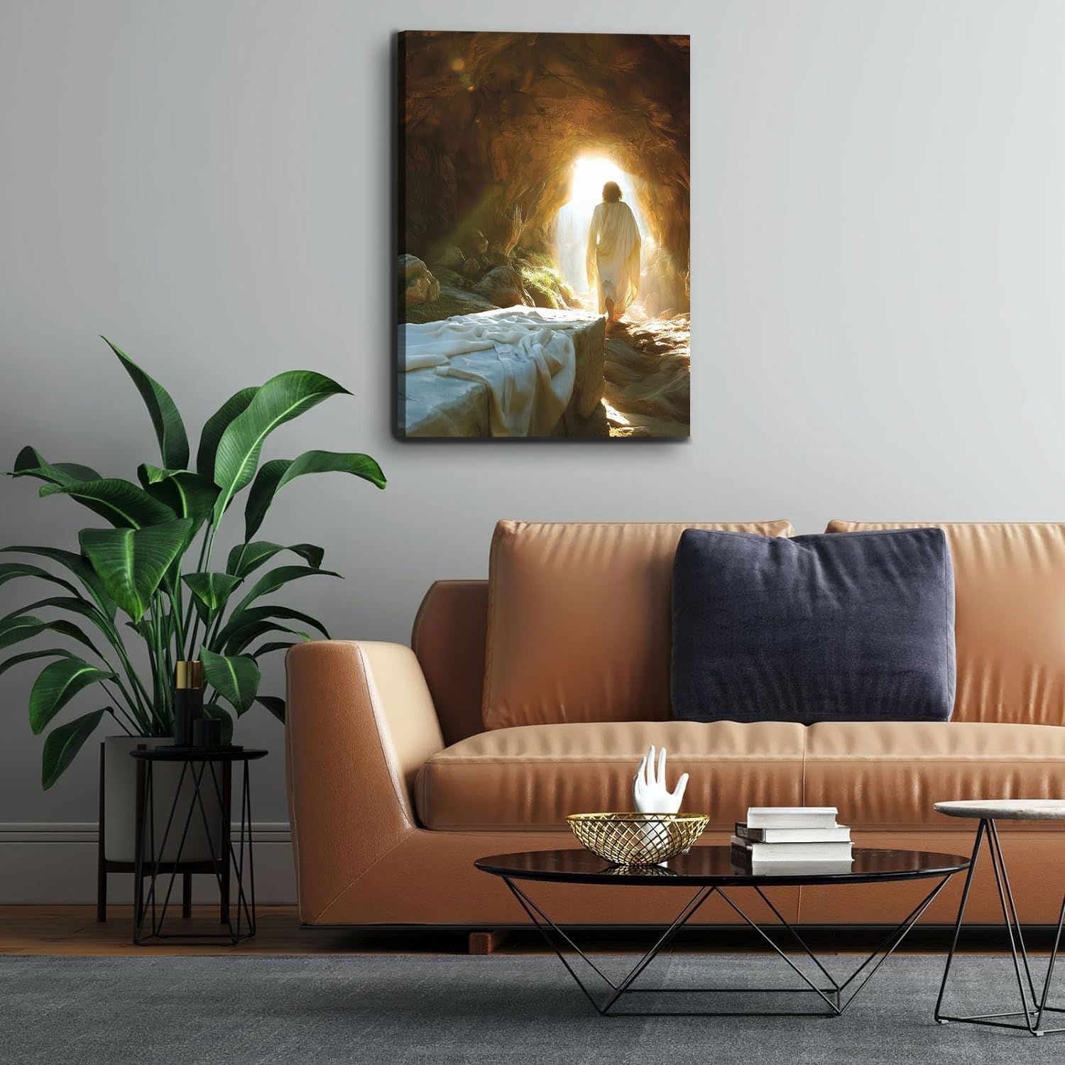 Jesus Canvas Wall Art Jesus Leaves the Tomb Wall Decor pictures Christian Resurrected Savior Leaves the Tomb Posters Prints for Church Home Bedroom living room Home Decortion 24inx36in Canvas