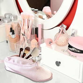 Ballet Shoe Makeup Bag, Pink Cosmetic Pouch, Dance Recital Gifts for Girls | Satin Small Ballet Makeup Bag, Ballerina Pencil Case, Dance Recital & Competition Gift, Dancer Birthday Party Favors