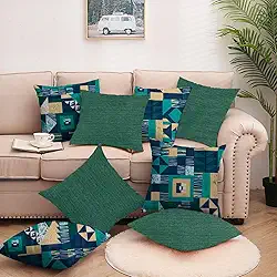 Kit com 8 Capas para almofadas 4 Geométrico Azul com 4 Verde com Zíper, em Tecido Gorgurinho-AL