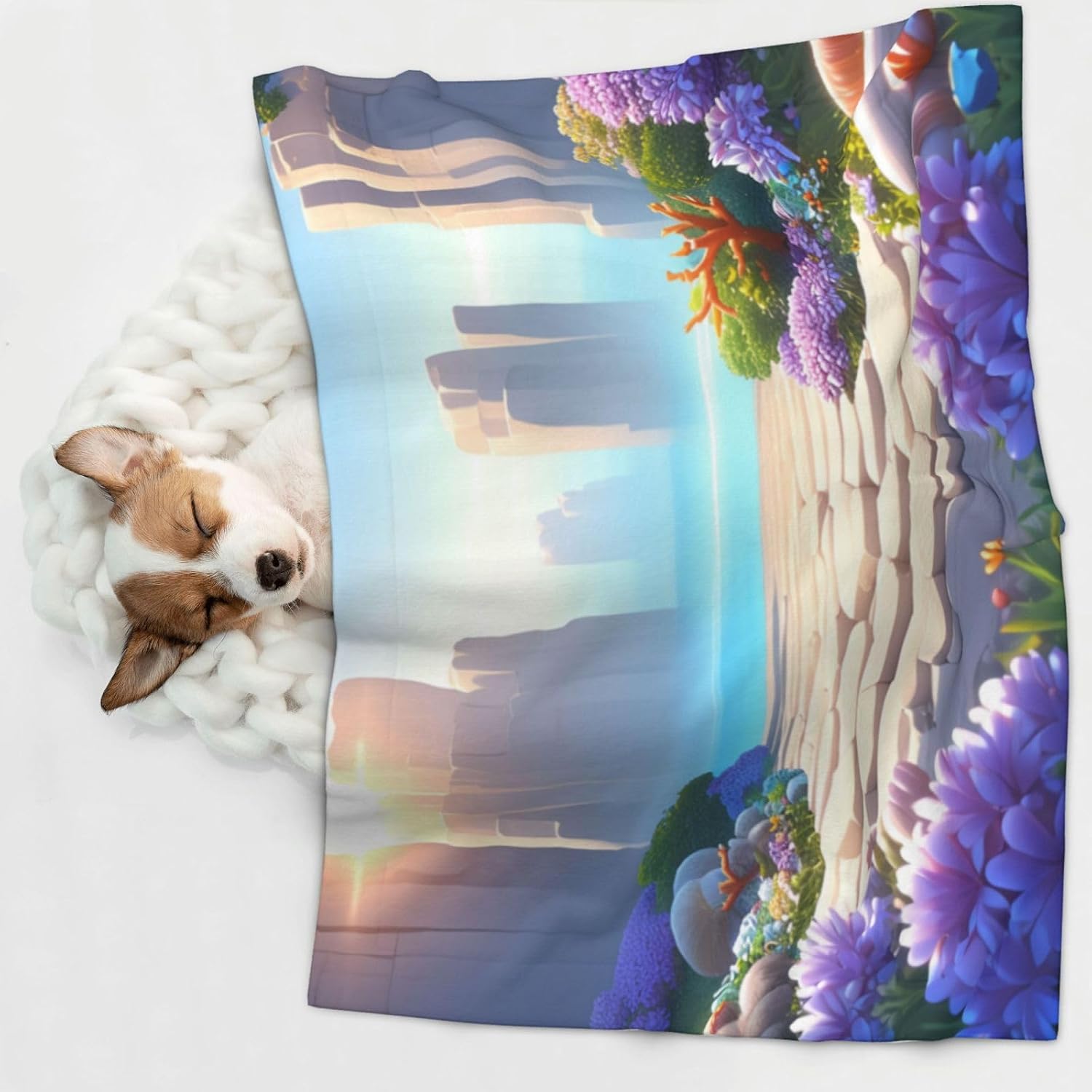 Flowery Paths and boulders Pet Blanket for Dogs & Cats â€“ Soft Plush Dog Blankets for Small & Large Dogs, Couches, Beds, and Cars