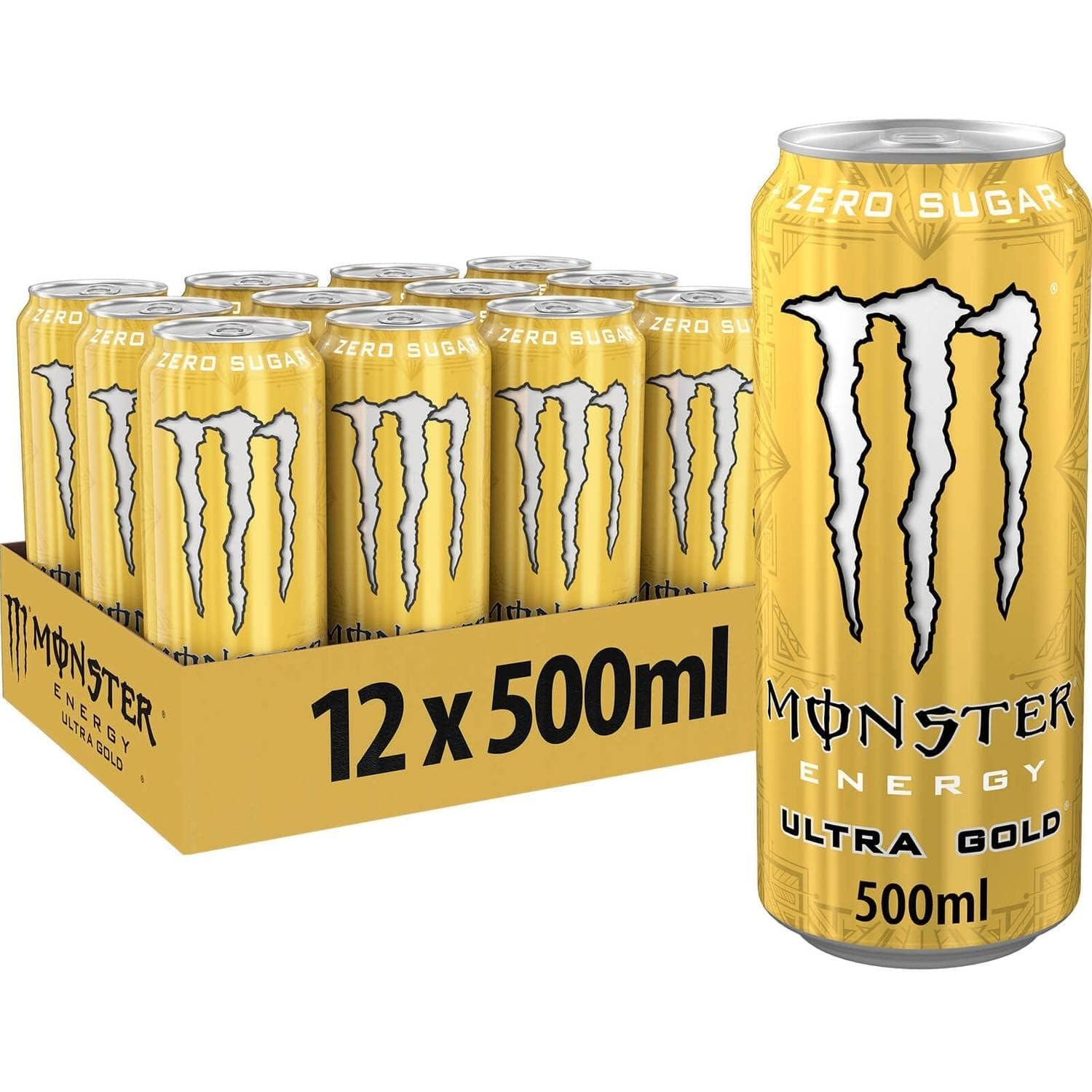 Monsters Energy Ultra Gold, Zero Sugar Energy Drink, Each 500ml, Pack of 12 (From UK)