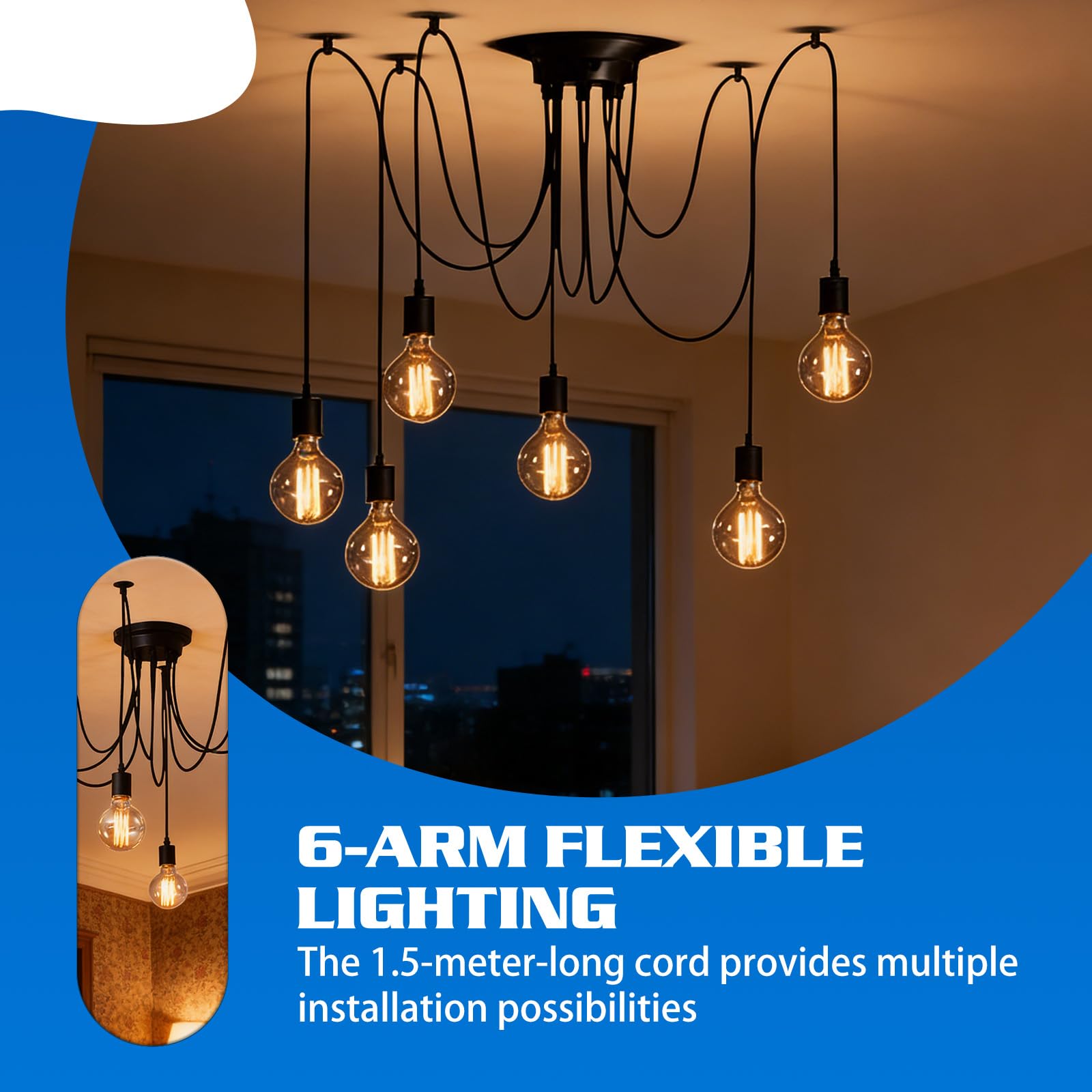 GBKDQQ Lustre Araignée Industriel à 6 Têtes, Suspension Rétro Vintage, Hauteur Réglable, Câble de 1,5 m, pour Salon, Chambre ou Bar