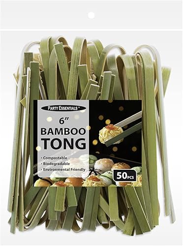 Miniatura 3 de Party Essentials Mini pinzas desechables de bambú ecológicas, utensilios para servir tostadas, 6 pulgadas de longitud, 50 unidades, natural