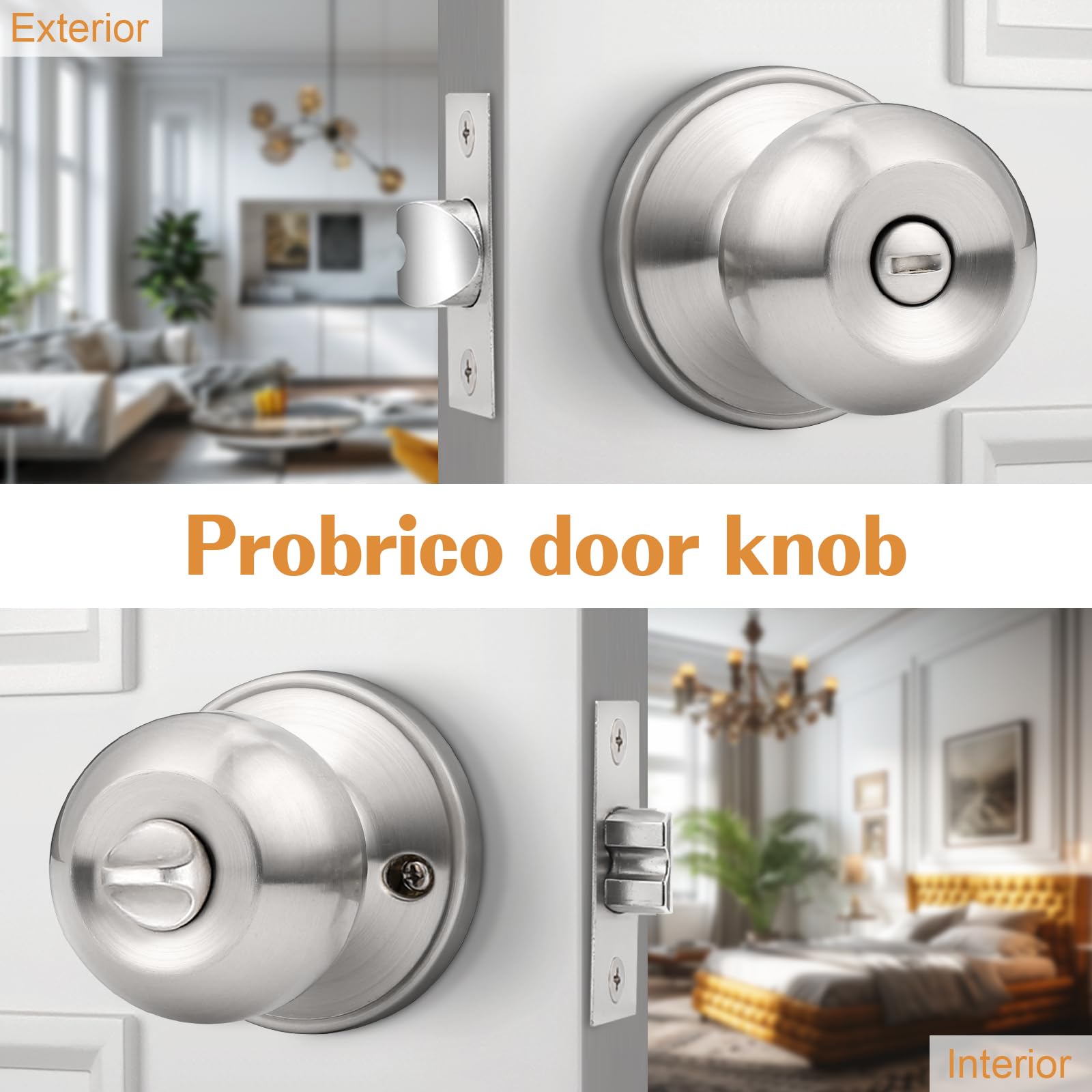 Probrico Paquete de 10 pomos de puerta de dormitorio de níquel cepillado, pomos de puerta interior, cerraduras de puerta de privacidad, perillas de puerta de acero inoxidable