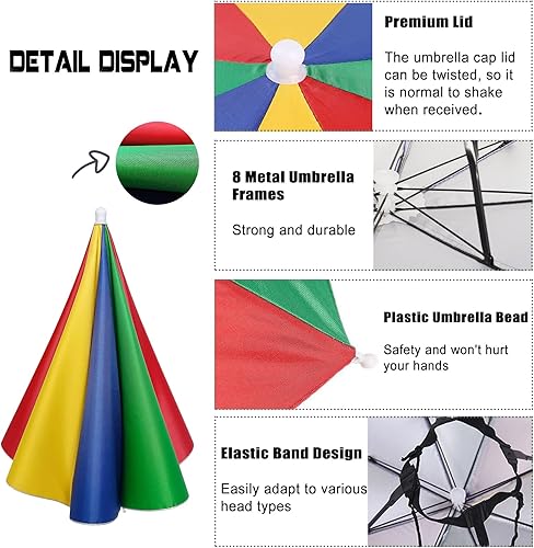 Miniatura 3 de Paquete de 4 sombreros de paraguas de 20.5 pulgadas, manos libres para niños, gorra plegable impermeable con correa para la cabeza para fiesta al