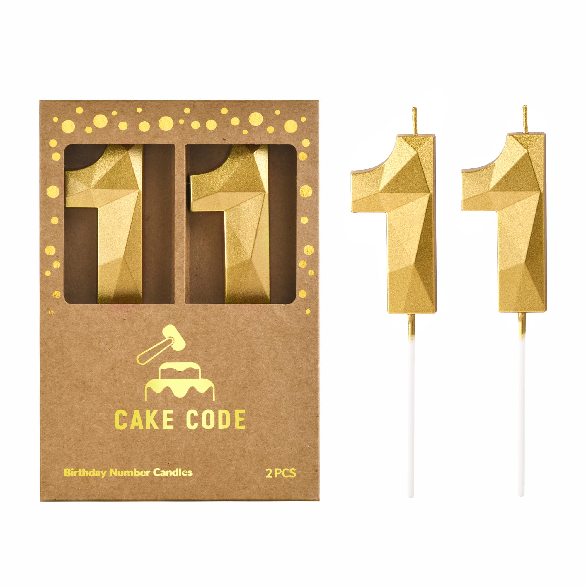 Velas de cumpleaños de 2.76 pulgadas de cristal dorado con números 11, velas de números dorados, velas de números de pastel, celebración de fiesta