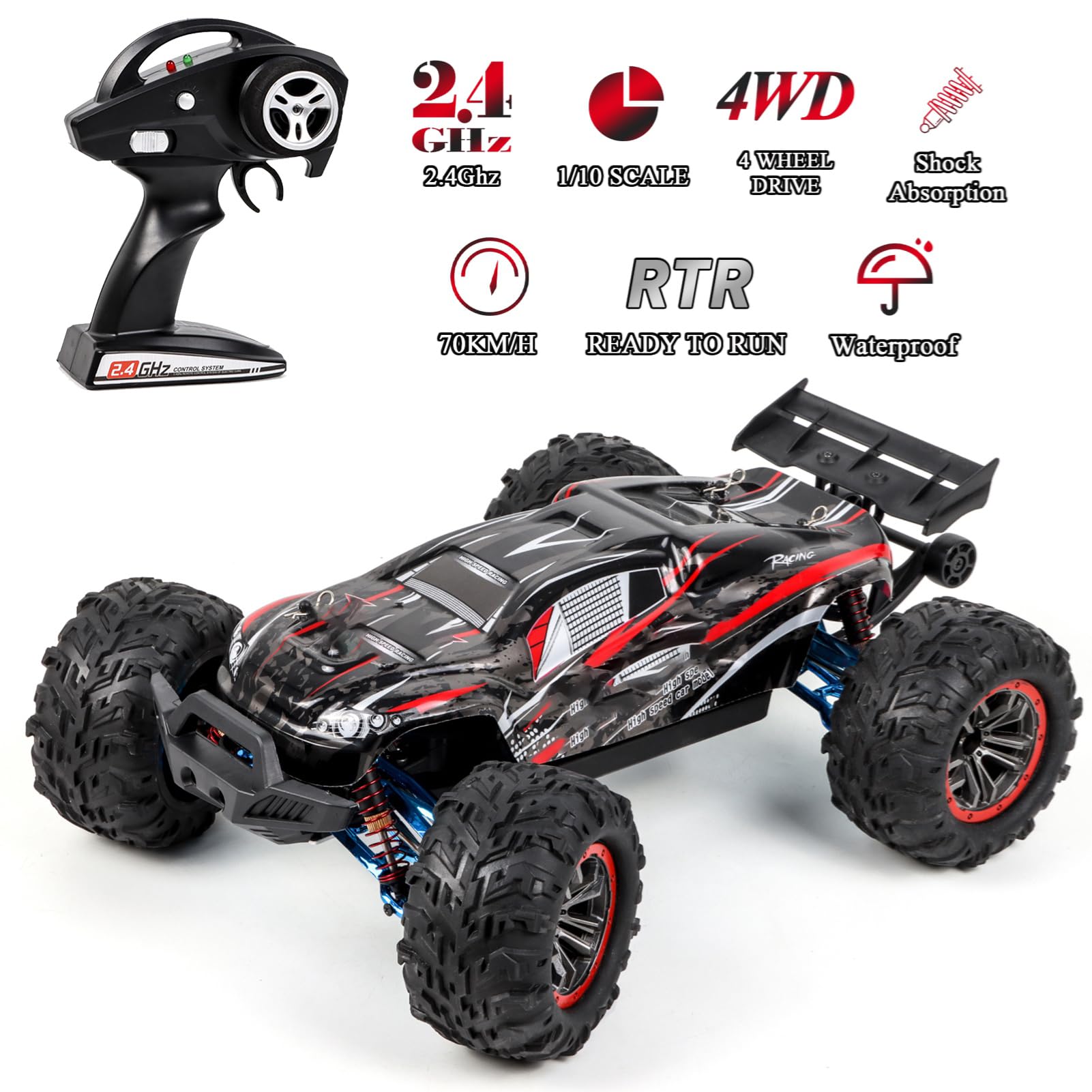 HUIOP F14A RC High Speed Car 1/10 2,4 GHz Samochód wyścigowy 70 km/h 4WD bezszczotkowy samochód terenowy z metalowymi częściami C, piasta nośnik wahacza, samochód RC 2