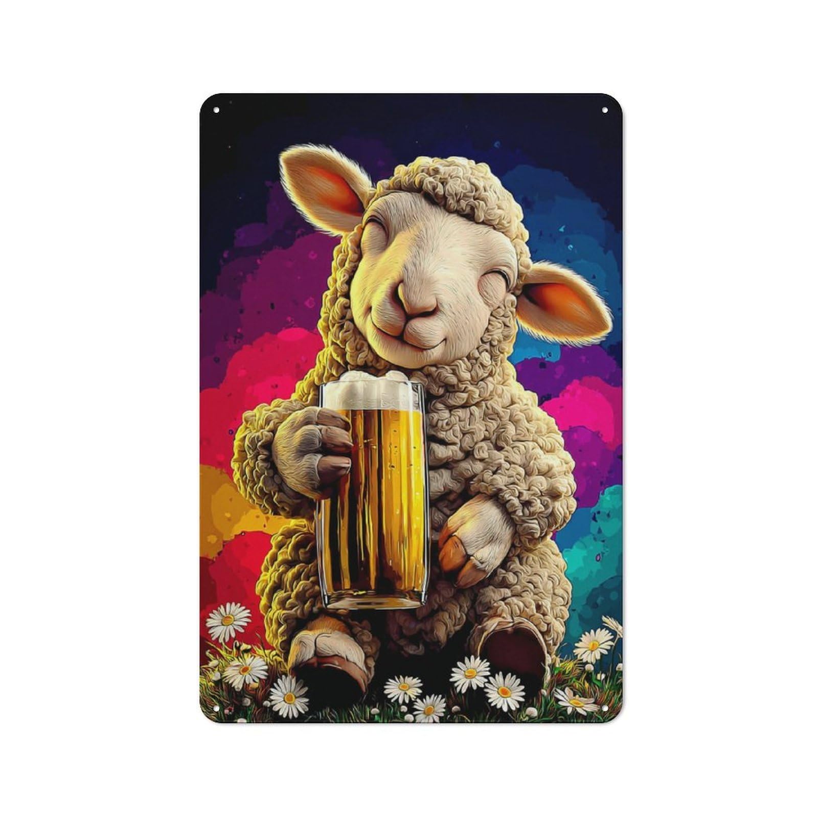 Junmoney Happy Sheep Enjoying A Cold Beverage -1 30X20cm Retro Tin Sign With For Living Room Or Hallway, A Decorative Metal Sign For Living Rooms And Hallways