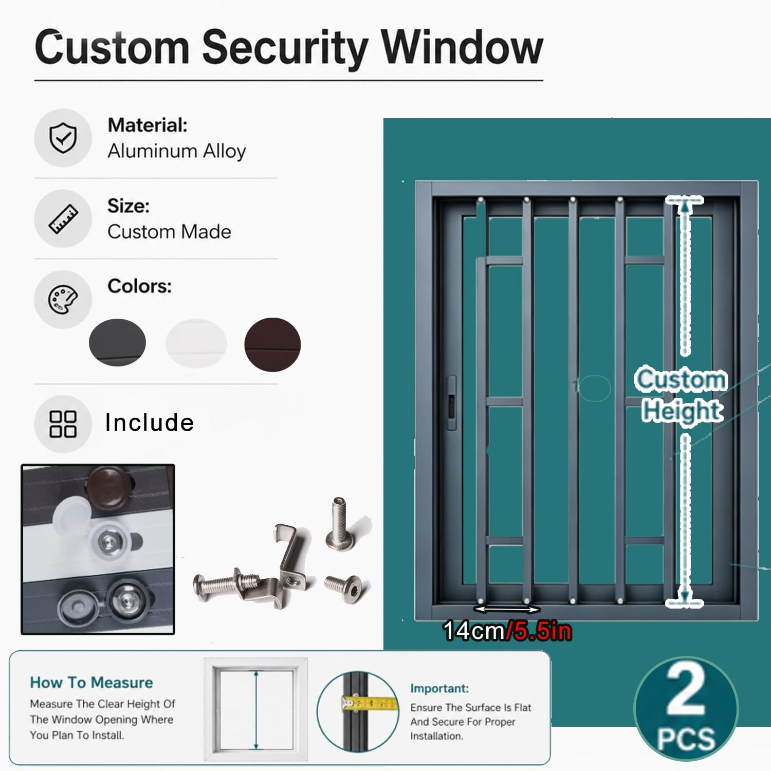 Rejas para Ventanas Exteriores Rejas De Seguridad Para Ventanas Correderas De Altura Personalizada | Aluminio Resistente Al Óxido, Barrera De Seguridad Interior Extraíble, Sin Perforaciones, Protector(A,48cm/19.2in)