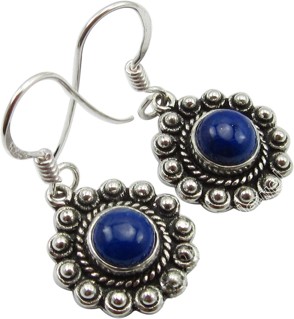 925 Solid Silver Lapis Lazuli Oxidized Earrings 3 cm Wholesale Gift