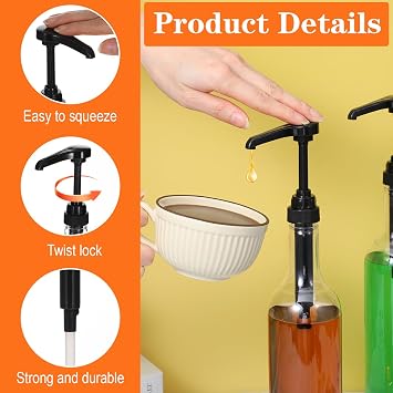 4 Pcs Syrup Bottles with Pump, 25 oz / 750 ml Long Neck Clear Bottles Plastic Syrup Pump Dispenser for Coffee Bar Accessories Home Party