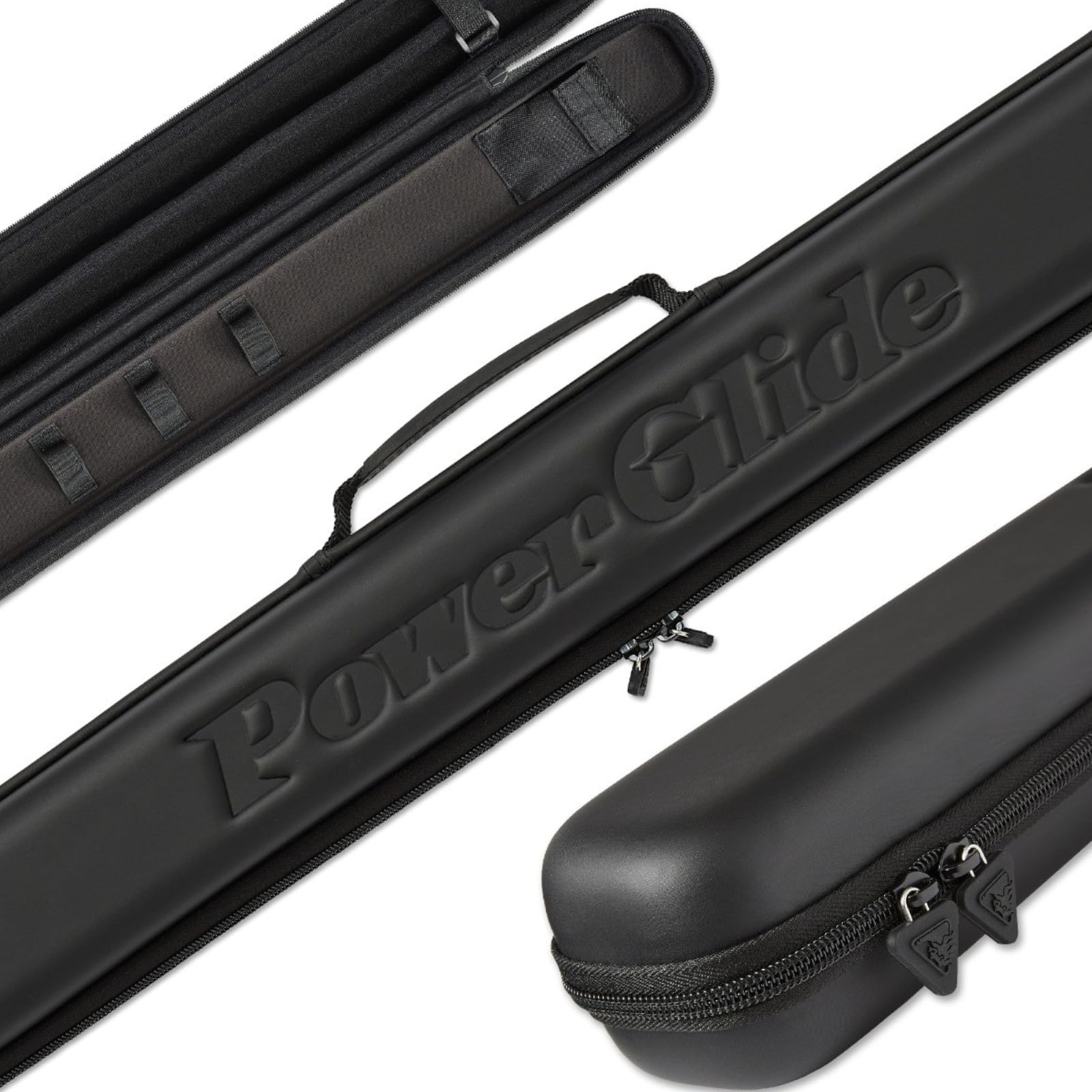 POWERGLIDE Snooker Pool Billiard Cue Case Svartur EVA Handle Shoulder Strap Protective Foam Interior 2-Piece