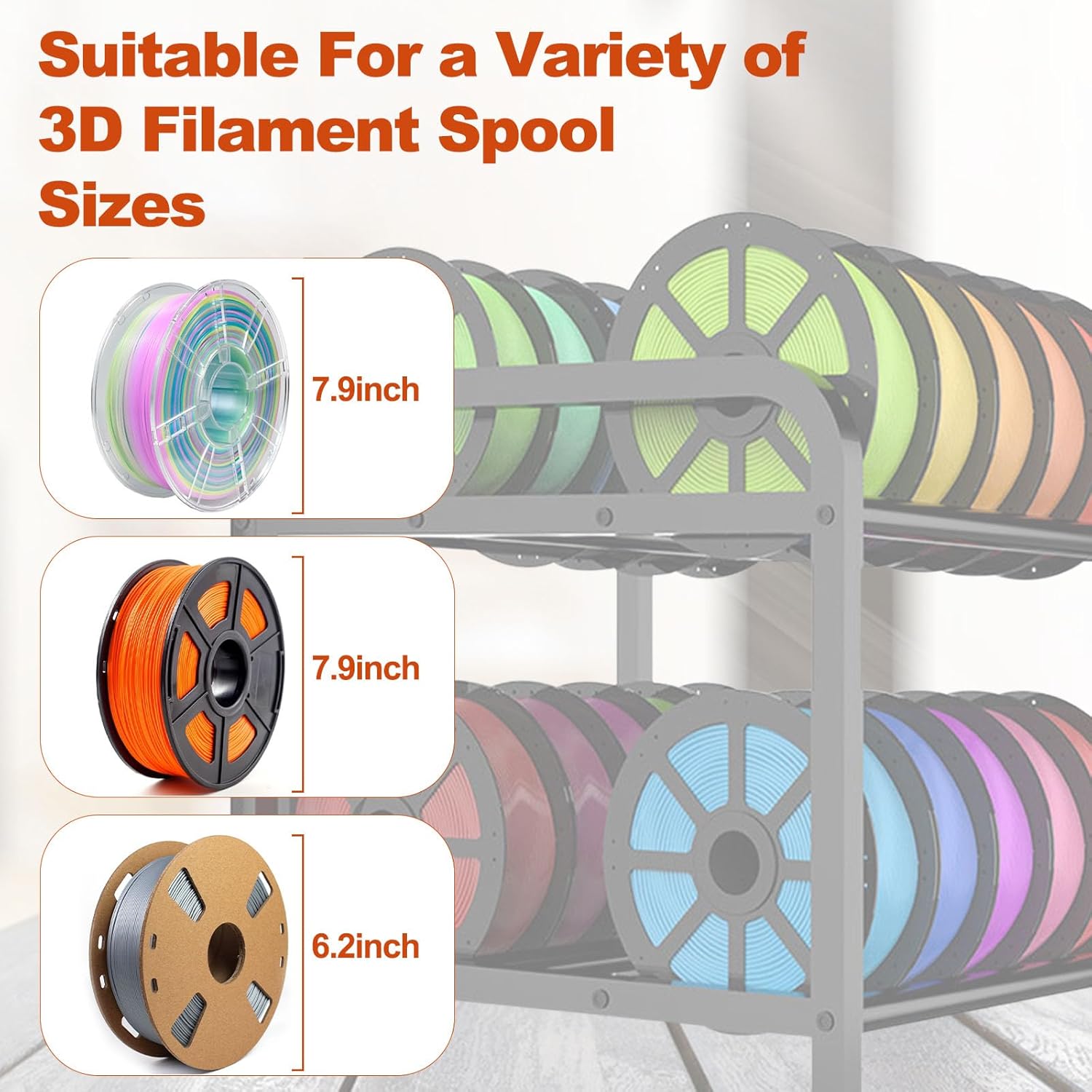 3D Printer Filament Storage Rack Desktop, 2-Tier Stackable Organizer for Filament Spools/PLA/ABS/TPU, Heavy Duty Metal Shelf filament spool holder for Studio