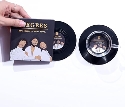 Miniatura 10 de Mini posavasos de disco de vinilo  Juego de 2 posavasos de música geniales con decoraciones de cubierta de álbum diseñadas  Regalo de inauguración