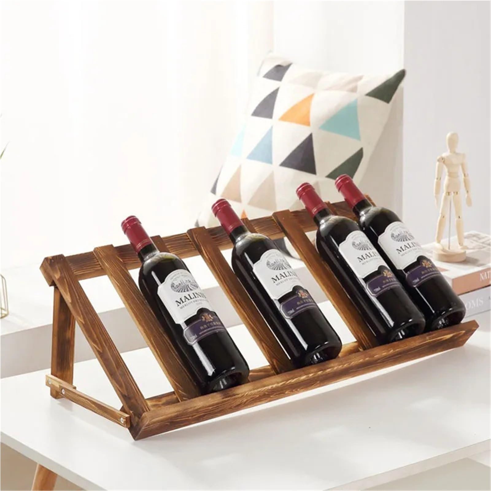 Petit porte-bouteille incliné en bois massif pour décoration de la maison, vin rustique, parfait pour la cuisine et la salle à manger.