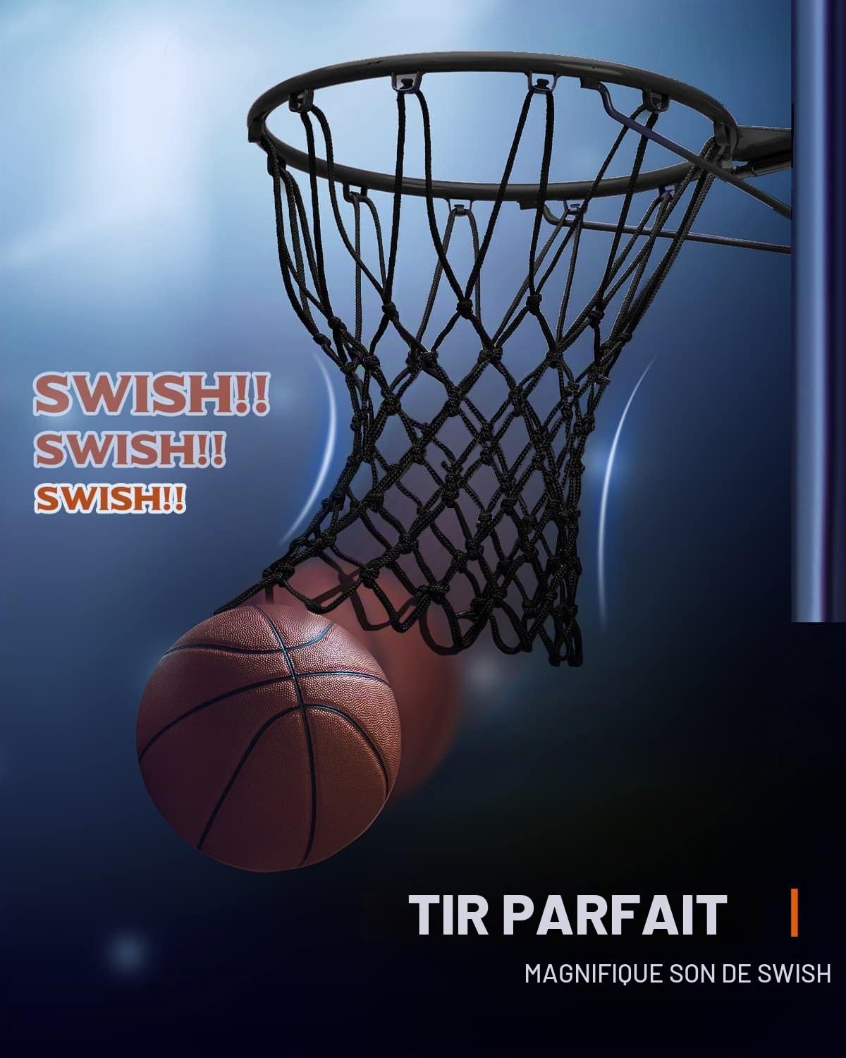 Filet de Basket-Ball de Rechange très résistant, qualité Professionnelle sur Terrain, s'adapte à la Jante Standard extérieure et intérieure, Anti-Fouet Toutes Saisons