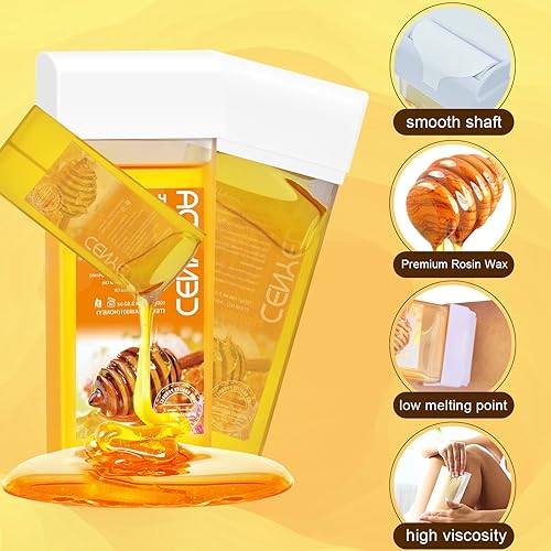 Miniatura 9 de CENYEDA - Kit de depilación 3 en 1, calentador de cera enrollable triple con 7 cartuchos de cera de miel, 150 tiras de cera y 40 toallitas para