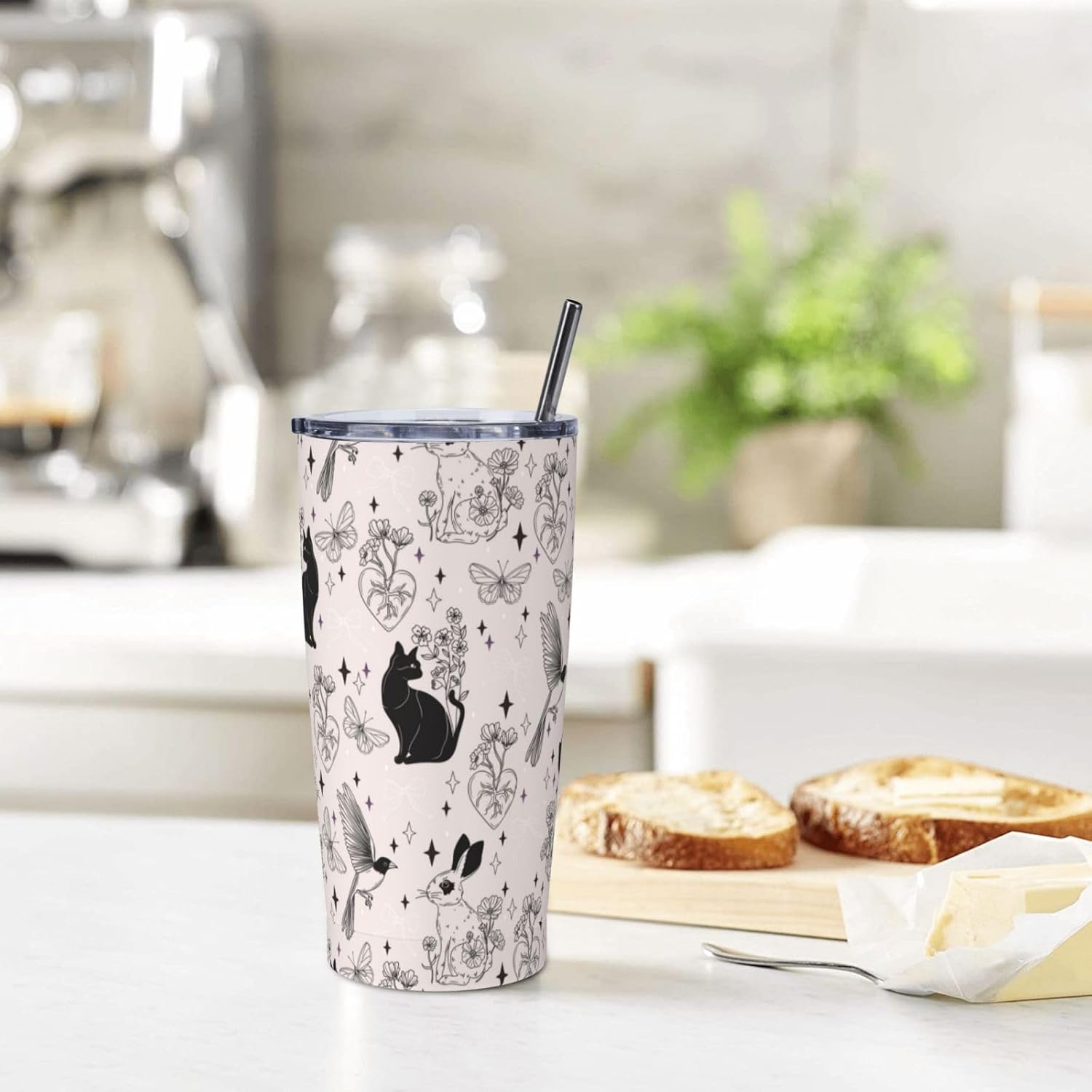 Goth Cat Tumbler,Cats 20oz Stainless Steel Insulated Travel Tumblers,Travel Coffee Mug with Lid and Straw Water Bottle Drink Tumbler Cups Gifts for Women Men - Image 7