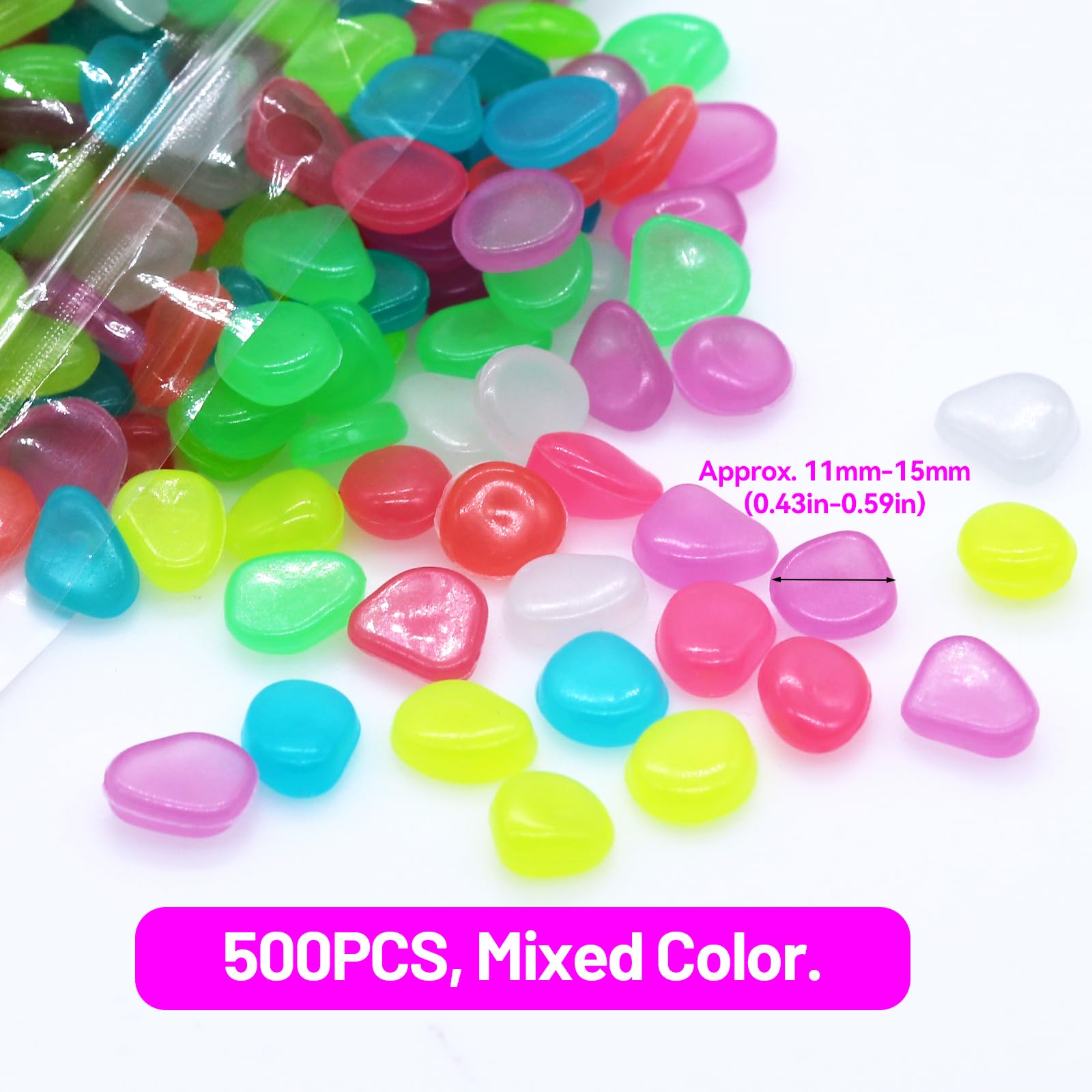 500 Pezzi Multicolori Che Si Illuminano al Buio Rocce Pietre Luminosi Sassi da Giardino, Ciottoli Luminosi, Ciottoli luminescenti, Pietre Fluorescent per Acquario, Giardino, Passerelle