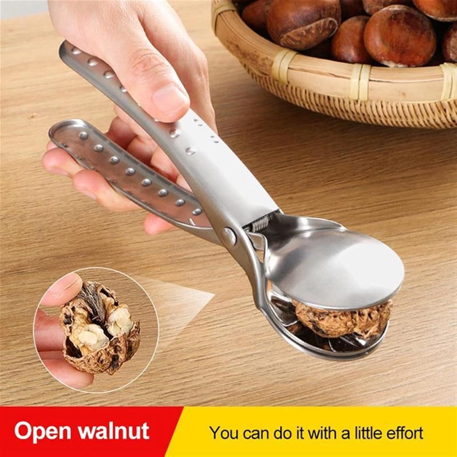 Nutcracker, Multi Functional Crack Almond and Walnut Nut Opener Stainless Steel Fast Chestnut Clip Metal Walnut Clip (Silver)