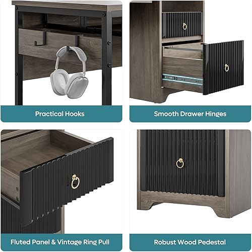 Miniatura 5 de Bestier - Escritorio para computadora de 55 pulgadas con bandeja para teclado, escritorio de oficina moderno con almacenamiento, escritorio de