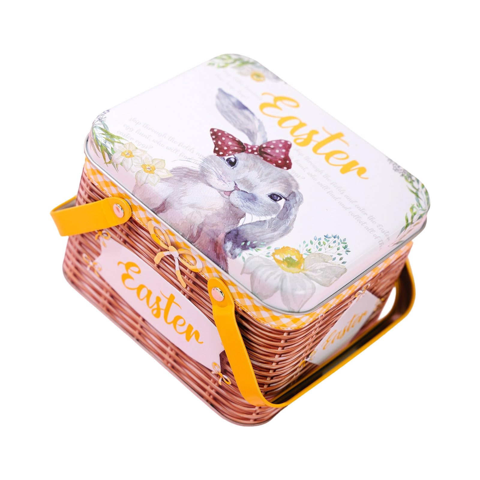 Zxfdsfdbnm Decorative Easter Metal Basket Tinplate Box for Holiday Treats and Small Items Home Organization Supplies Easter Metal Tin Basket