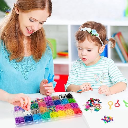 Miniatura 5 de Inscraft Juego de más de 2600 bandas de telar bandas de goma coloridas en 28 colores con contenedor, 100 clips, 152 cuentas, 20 colgantes, 5 ganchos