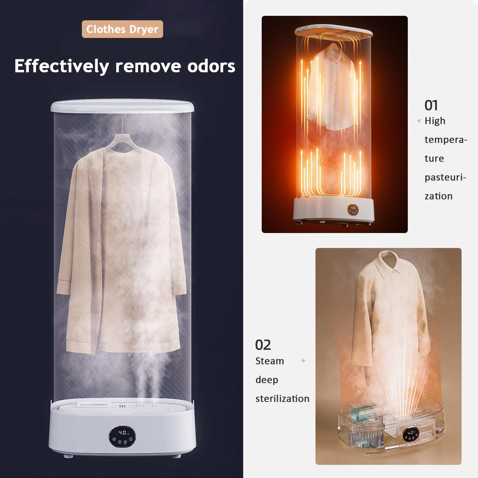 Secadora portátil, Secadora eléctrica con función de Planchado a Vapor y Temporizador de 240 Minutos, Secadora a Vapor Inteligente Plegable para Ropa y Telas, rápida y fácil de Usar