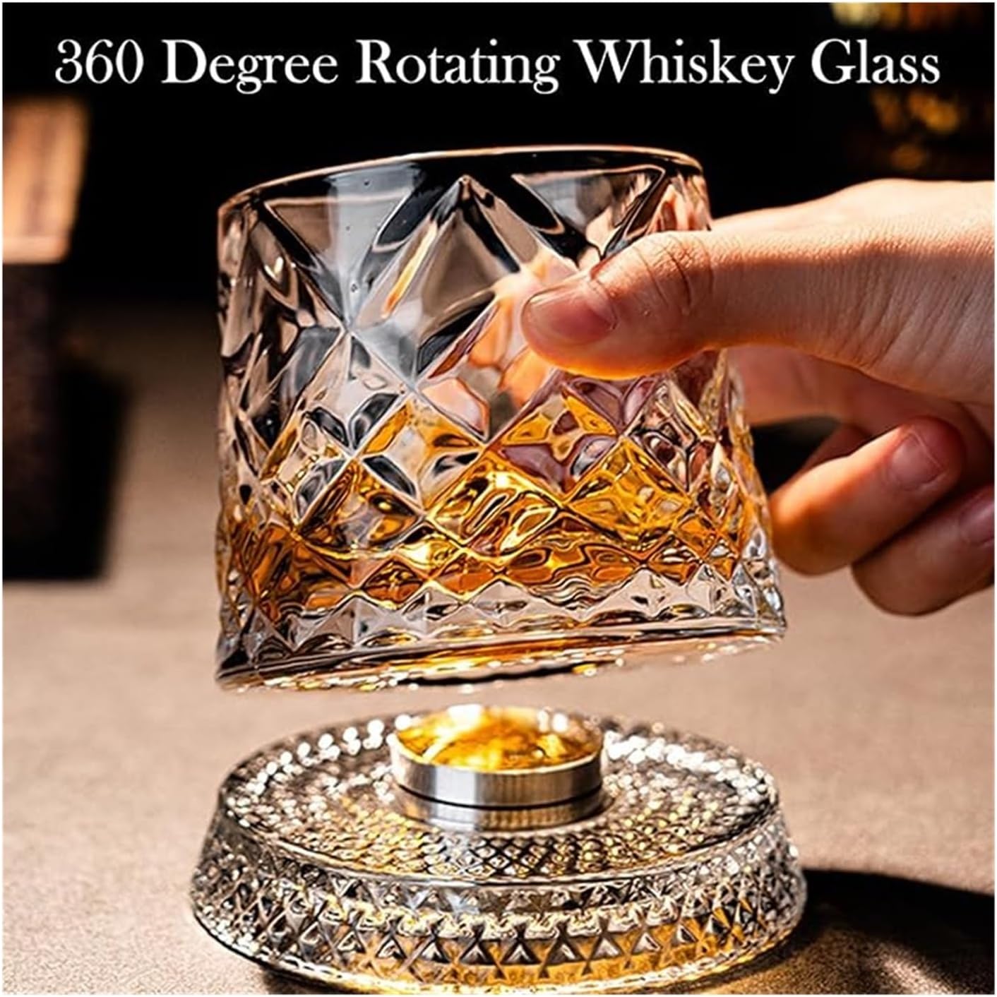 360° Rotating Whiskey Glass - Spinning Crystal Wine Tumblers For Stress Relief. Premium Barware Gift Idea(Woven pattern,2pcs)