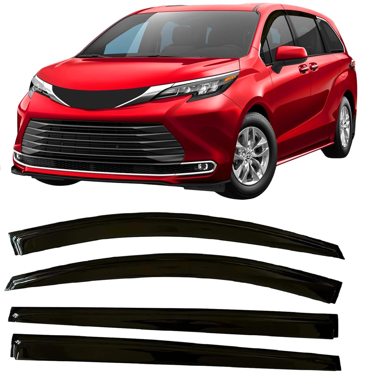 2021-2025 Tape-On Side Window Visor Deflectors for Toyota Sienna LE XLE XSE Limited Platinum Smoke Tinted Rain Guards 2022 2023 2024