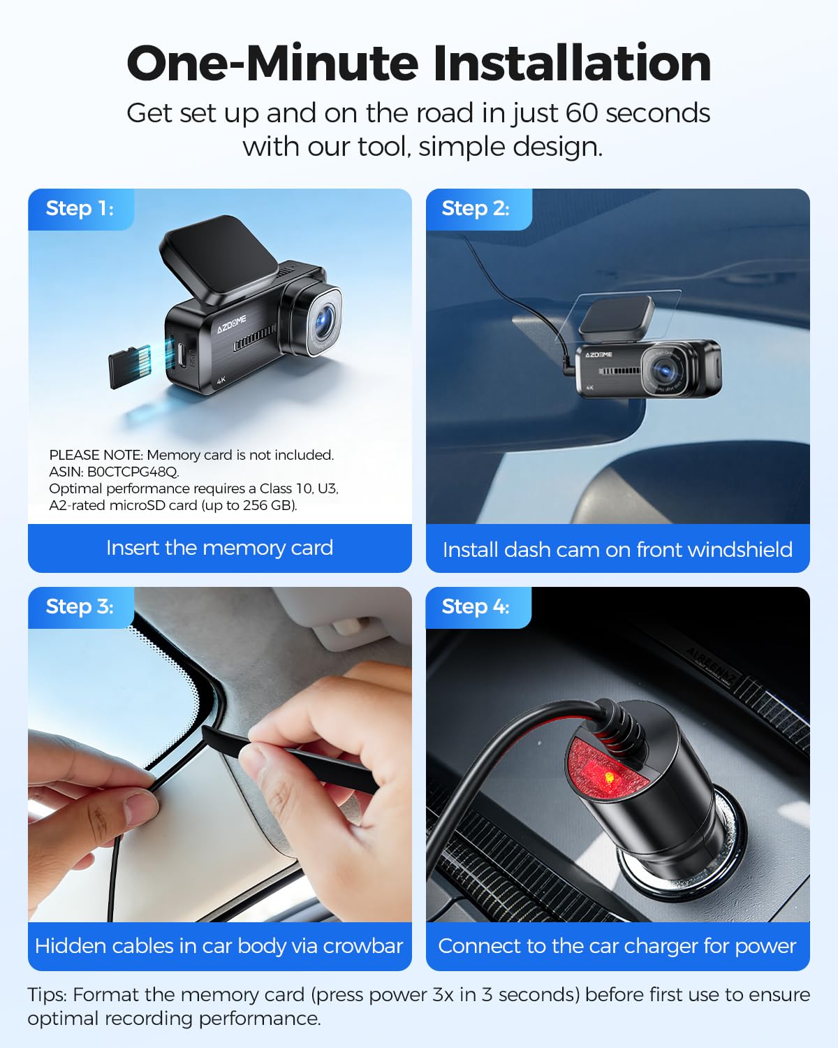 AZDOME 4K Ultra HD ドライブレコーダー Amazon.com: AZDOME 4K Dash Cam Front, Voice Control Dash Camera