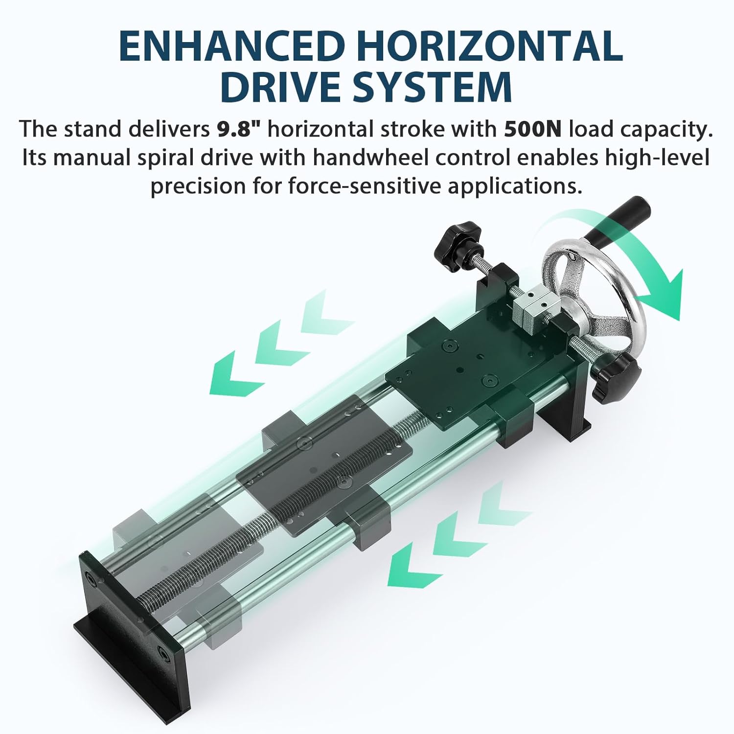 Force Gauge Stand Manual Force Test Stand, Hand Wheel Operated, with 250mm/9.8’’ Stroke, 1 Pcs Testing Clamp and Fixed Clamp, Compression and Tension Testing (for ZMF Force Gauge)