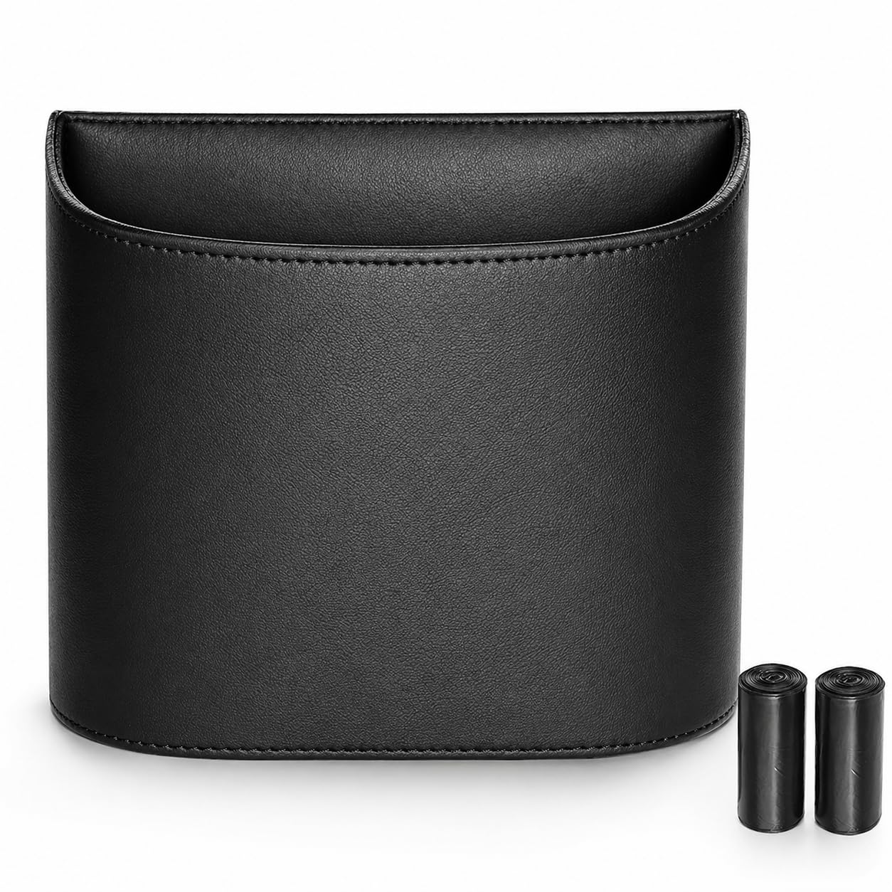 Photo 1 of COZILO Leather Car Trash Can – Leakproof & Easy-to-Clean Car Garbage Can for Luxury Cars, SUVs & Trucks | Includes 60 Custom Liners, Secure Hook, Easy Install, Black
