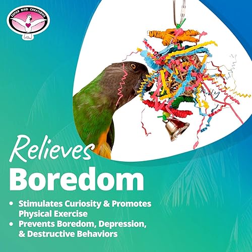 Miniatura 6 de Super Bird Creations SB541 - Juguete de pájaro arrugado y arrugado – Tamaño de pájaro pequeño, loros, cacatúas, tortolitos – Juguete de forraje y