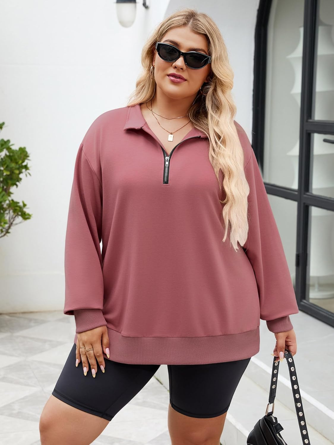 Chulianyouhuo Womens Plus Size Half Zip Pullover Long Sleeve Oversized Sweatshirt Drop Shoulder Hoodie Teen Girls Y2K Clothes - Image 5