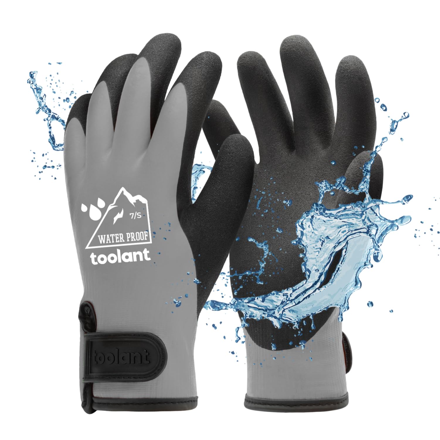 toolant 100% Waterproof Gloves for Men and Women, Winter Work Gloves for Cold Weather, Thermal Insulated Freezer Gloves, Touch Screen, With Grip, Grey