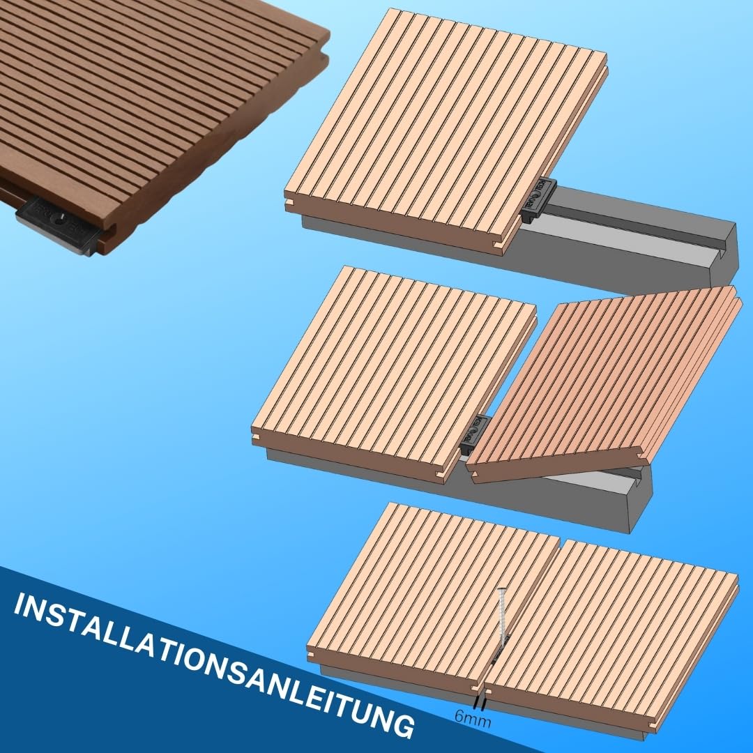 100 Stück WPC Dielen Clips, 6 mm Befestigungsclips aus Kunststoff für WPC Terrassendielen, verdeckte T-Clip-Befestigung + Edelstahlschrauben + Bit, Set für terrasenboden