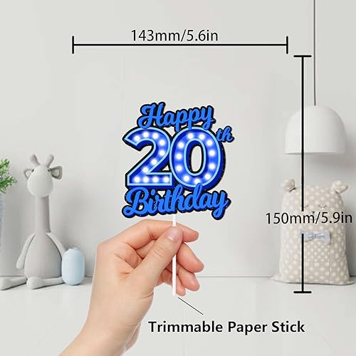 Miniatura 2 de Decoración de pastel de cumpleaños 20 con purpurina azul Let's Glow Crazy Party Theme Decor Supplies Men Women Happy Birthday 20 Anniversary Party